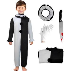 Pigmiss Kids Art The Clown Terrifying Costume Horror Mask Killer Scary Halloween Masquerade Party Cosplay Outfits (120cm, White)