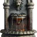 Teamson Home 32.1 in. Wall-Mounted Lion Head Stone LED Outdoor Water Fountain for Gardens, Landscaping, Patios, Balconies, Lawns to Create a Calming Oasis in Outdoor Living Spaces, Antique Bronze