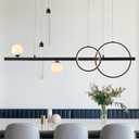 46" Modern LED Chandelier Black Linear LED Pendant Light Dimmable with Remote Control Kitchen Island Light for Dining Room Bar 3000K-6000K