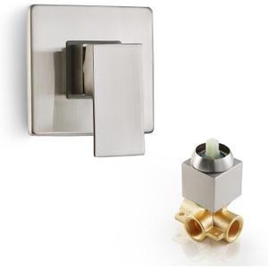 Shower Valve Kit, Single Handle Mixing Valve Shower Control Valve Kit Single Function Rough-In Valves Set, Brushed Nickel Tub Valve and Trim Kit