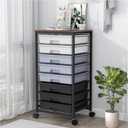 Rolling Cart with Drawers,Utility Cart With 8 Drawers and Wooden Tabletop for Living Room,Classroom,Bedroom,Bathroom,Dorm,Office,Dark Grey (Gray)