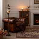 Vintage Floor Candelabra - 41" Tall Antique Gold Candle Holder with Glass Lantern, Rustic Gothic Metal Pillar Stand for Home Decor, Wedding & Event Centerpiece