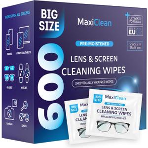 Glasses Wipes Lens Cleaner - Lens Wipes for Eyeglasses - 600 Pre-moistened Individually Wrapped Wipes for Eye Glasses, Electronics, Phone, Computer, Laptop Screen - Camera Lens Cleaner - Made in EU