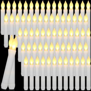 Macarrie 108 Pieces Flameless LED Taper Candles Battery Operated Candles, Flickering Light Electric Handheld Candlesticks, Halloween Christmas Church Party Weddings Decoration(White, Warm White Light)
