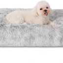 Bedfolks Waterproof Crate Bed, Plush Dog & Cat Bed with Removable Washable Cover, Faux Fur Kennel Pad, 17"x12", Grey (XX-Small(17x12''))