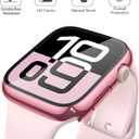 Misxi 2 Pack Tempered Glass Case Compatible for Apple Watch Series 11 (2025) Series 10 46mm, Hard PC Screen Protector Overall Protection Scratch-Resistant Cover for iWatch, 1 Rose Pink + 1 Transparent