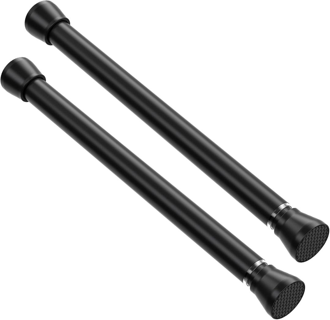 Black Tension Rod 16 to 26 Inch 2 Pack Small Tension Rod Adjustable Curtain Rod Spring Rod No Drilling Expandable Pressure Curtain Rod for Bathroom,Doorway,Door