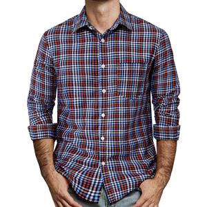 Mens Gingham Button Down Shirt Long Sleeve Dress Shirts Business Casual Shirts with Pockets (XX-Large, Red Blue)