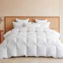 Goose Feather Down Fiber Comforter King Size, All Season Duvet Insert, 750+FP Hotel Bed Comforter, Ultra Soft 100% Organic Cotton Fabric, 106x90 Inches (White)
