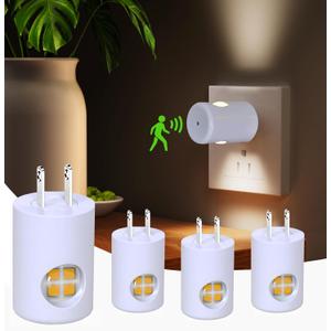 GEPLAD 4-Pack Motion Sensor Night Light, Plug into Wall Dusk to Dawn LED Nightlight, Auto On/Off, 3000K Soft White 100 Lumens, Rotatable Plug-in Design for Hallway, Staircase, Bathroom, Corridor