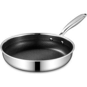 10-Inch Nonstick Frying Pan, PFOA-Free Hybrid Skillet with Stay-Cool Handle & Oven Safe Dishwasher Safe, Compatible with All Stovetops Including Induction for Eggs, Pancakes, Steak (Silver) 10-Inch Nonstick Frying Pan, PFOA-Free Hybrid Skillet with Stay-Cool Handle & Oven Safe Dishwasher Safe, Compatible with All Stovetops Including Induction for Eggs, Pancakes, Steak (Silver)