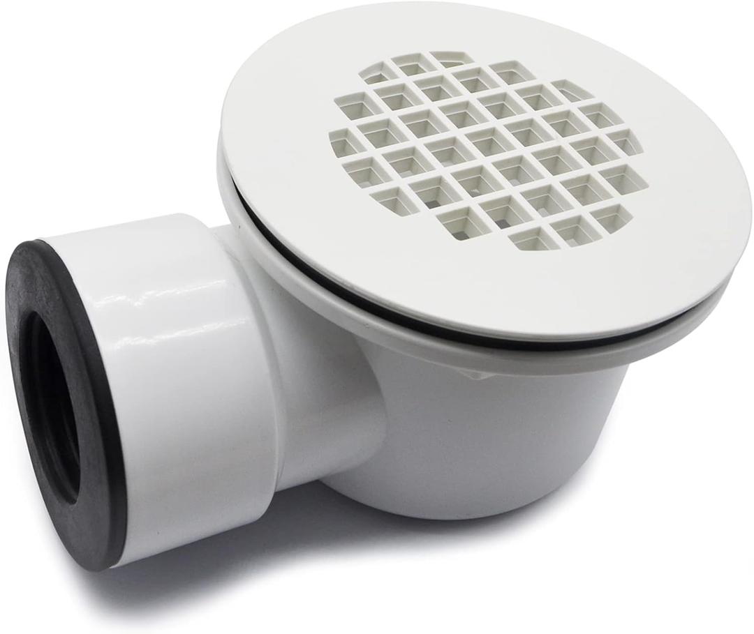 Low Profile Shower Drain, 1.5" Side Outlet Drain Assembly with Perforated Strainer, for 1.5" or 2" Replacement Shower Base PVC Side Outlet Drain