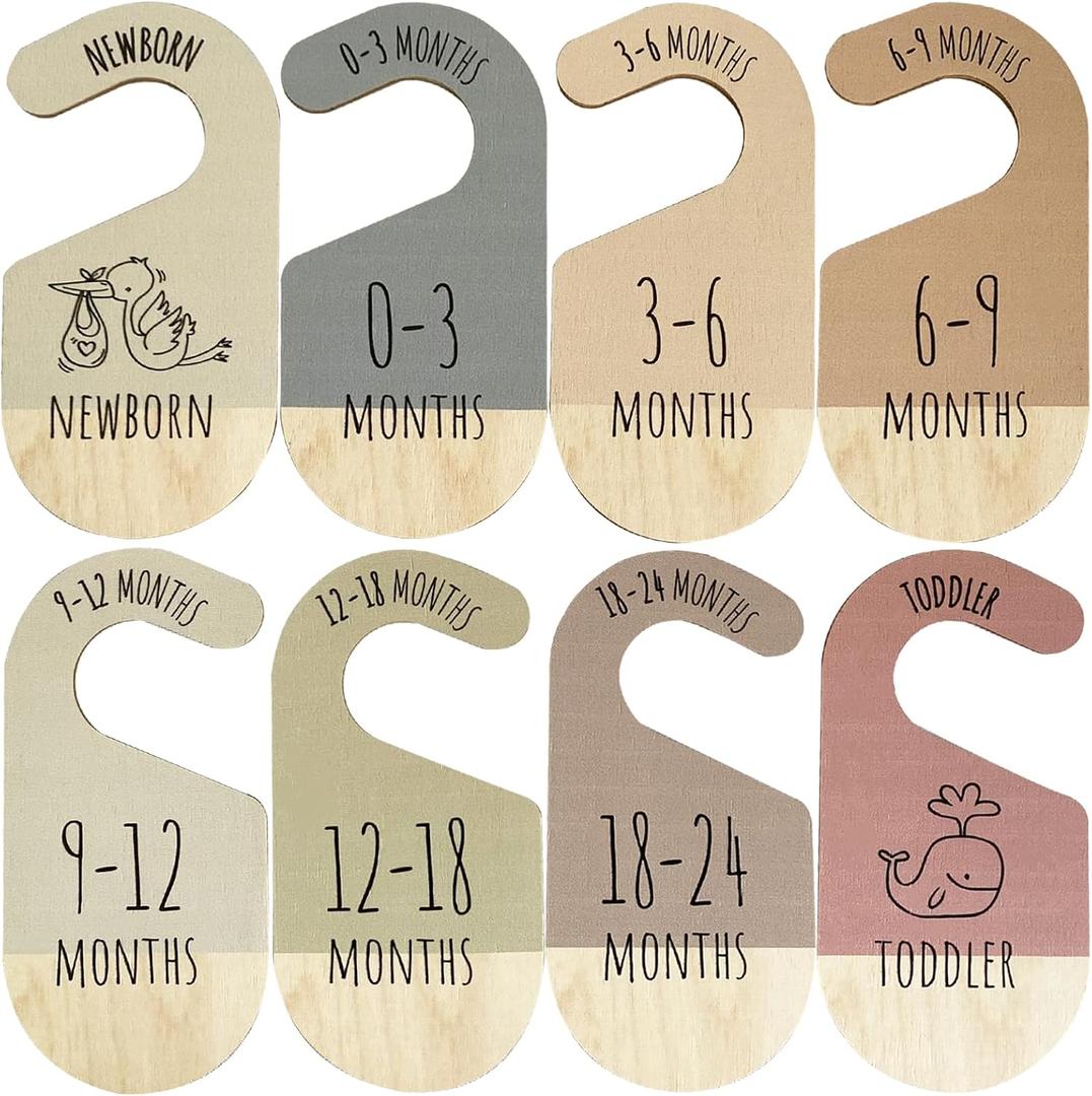 Baby Closet Dividers, Hanging Wooden Double-Sided Nursery Decor Closet Dividers for Baby Clothes, Baby Clothes Dividers for Newborn to 24 Months Size Clothes