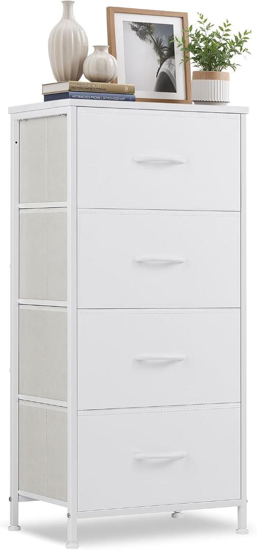 4 Drawers Dresser for Bedroom Fabric Storage Tower with Wooden Top, 11.8"D x 17.7"W x 37.4"H