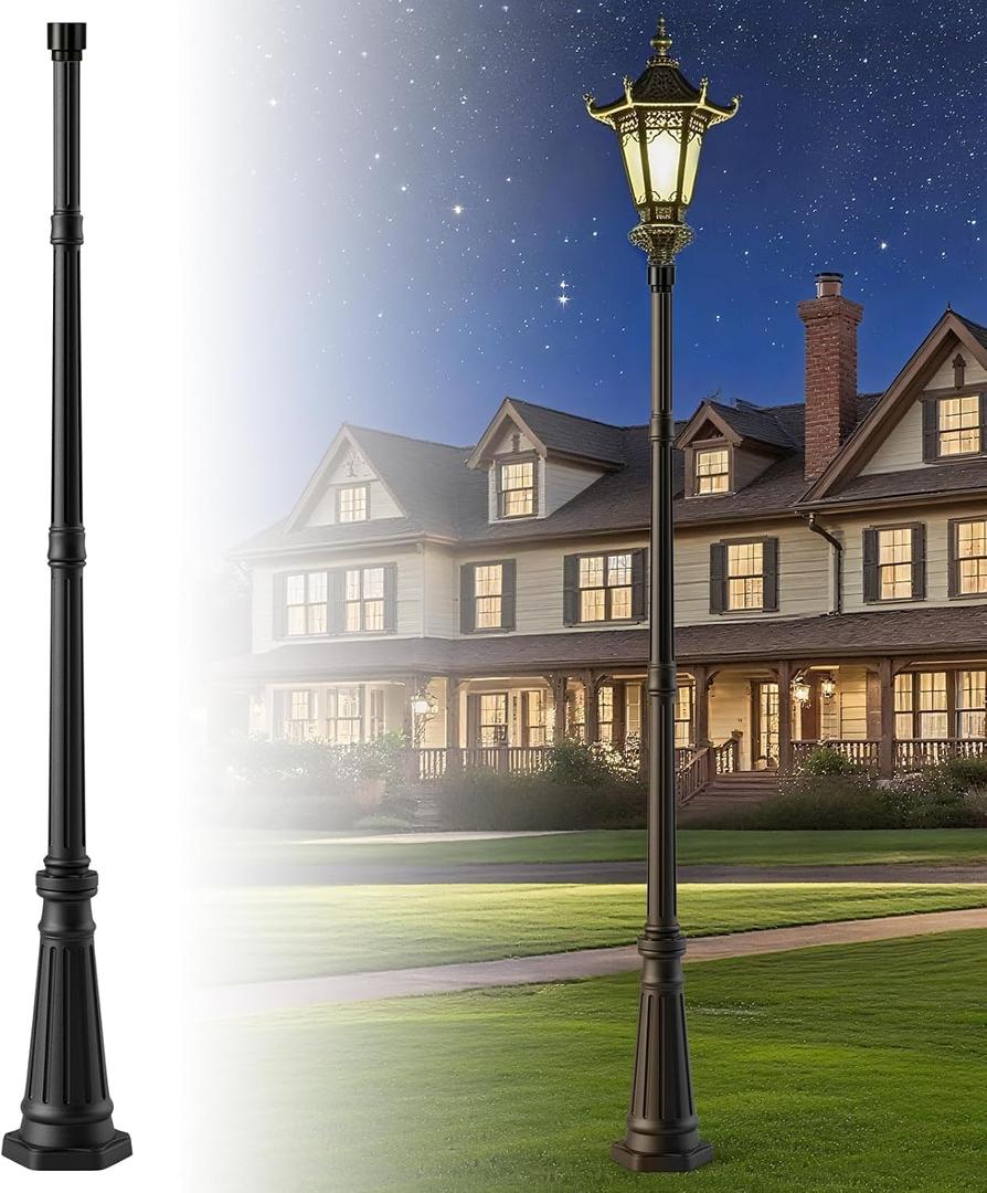 79" Vintage Design Cast Aluminum Lamp Post Matte Black Powder Coated Outdoor Lighting Pole for Porch/Yard/Garden Walkway, 78" without Crossbars