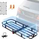 VEVOR 53 x 19 5 in Hitch Cargo Carrier, 500lb Capacity Trailer Mount Basket, Steel Luggage Carrier Rack Fits 2'' Receiver for SUV Truck Pickup with Net, Stabilizer, Straps, Black