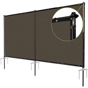 TANG 5'x12' Outdoor Privacy Screen FreeStanding, 220GSM Mesh Fencing with Poles Stakes, Privacy Fence Panels for Outside, Temporary Dog Fences for Garden Patio, Brown