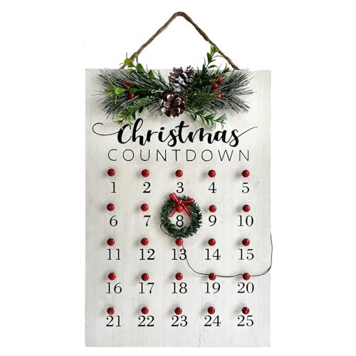 HOMirable Christmas Countdown 25 Days Wreath Advent Calendar Number Date Decor Merry Christmas Sign Rustic Wooden Home Decorations Holiday Xmas Party Ornament Gift