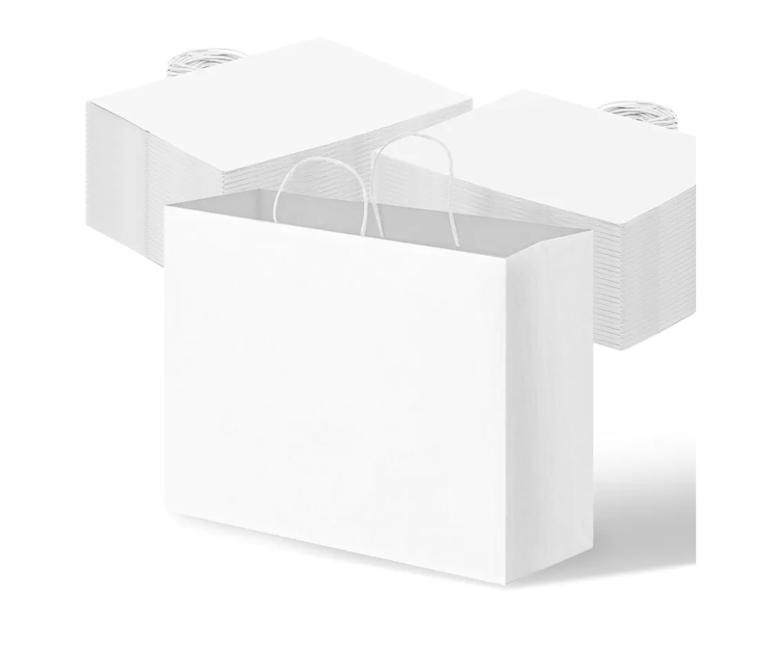 OUTUXED 110pcs 16x6x12 Inch White Paper Bags with Handles, Kraft Large Paper Gift Bags Bulk for Small Business, Merchandise, Gifts, Shopping, Grocery