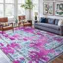 6x9 Ft Large Machine Washable Area Rugs for Living Room, Thin Floral Vintage Print Rug Non Slip Carpet for Bedroom Dining Room Kidsroom Home Decor (Rosy Blue)
