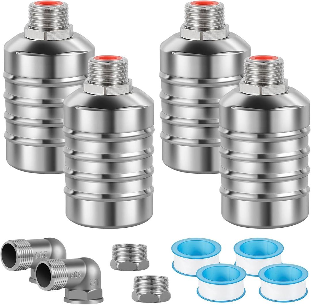 4pcs 304 Stainless Steel Automatic Water Float Valve 1/2" and 3/4" Connection Types Precise Control Water Level Controller Water Level Control Float Valve for Sink for Water Tank Livestock Troughs