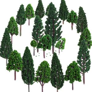Bememo 22 Pieces Model Trees 1.18 to 6.29 Inch Mixed Miniature Fake Diorama Tree Train Railroad Architecture Scenery for DIY Projects Crafts Scenery Landscape, Natural Green
