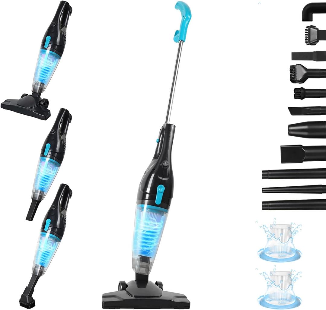 Intercleaner Corded Vacuum Cleaner, 15KPa Powerful Suction with 400W Motor, 12 in 1 Lightweight Bagless Stick Vac with Handheld, Ultra Quiet, for Hardwood Floor Carpet Car Pet Hair (#3 Black)