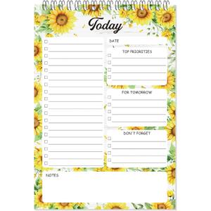 Gueevin Sunflower Notebook to Do List Notepad Gifts for Women Sunflower Lovers Christmas 8.7 x 6 Inch 50 Sheets Spiral Planner Reminder for Desk Accessories Office Supplies
