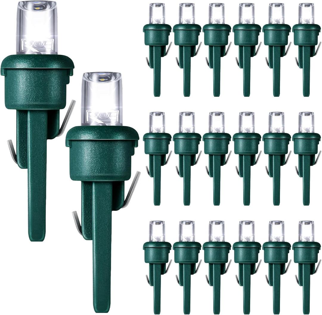 Honoson 120 Count 5 mm Winter LED Replacement Bulbs Bulk Wide Angle Winter LED Light Bulbs String Replacement Festival Light Garland Outdoor Tree Home Decoration (Green Base with Cold White Bulb)