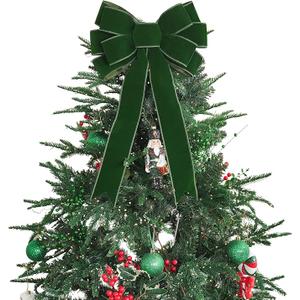 LiBongTa 13" Moss Green Bow PreTied Bow for Christmas Tree, Green Velvet Ribbon Bows for Wreaths, Premade Tree Toppers Bows for Gift Wrapping, Party Favor, Christmas Home Indoor Outdoor Decor1 Count