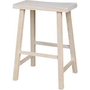 IC International Concepts Saddle Seat Stool-24 H Solid/Real Wood, Sturdy Parawood, Kitchen/Dining/Bar/Lounge, 14.5" D x 17.75" W x 24" H, 225 lbs capacity, DIY, Paint/Stain Ready, Unfinished