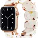 Newlibery Resin Stretchy Watch Bands Women Compatible with Apple Watch 38mm 40mm 41mm 42mm (S11/10) Tortoise Light Bracelet Beaded Elastic Strap for iWatch Series11/10/9/8/7/6/5/4/3/2/1/SE/Ultra (S) (Nougat)