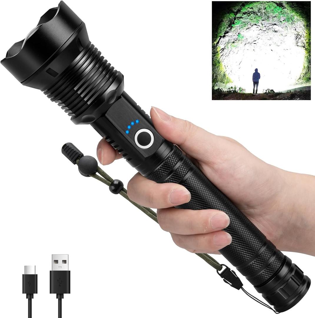 Kmivo Rechargeable LED Flashlight 990,000 Lumens, High Powerful Flashlights with 8 Modes, IPX7 Waterproof, Handheld Flash Light for Camping Hiking Emergency Home