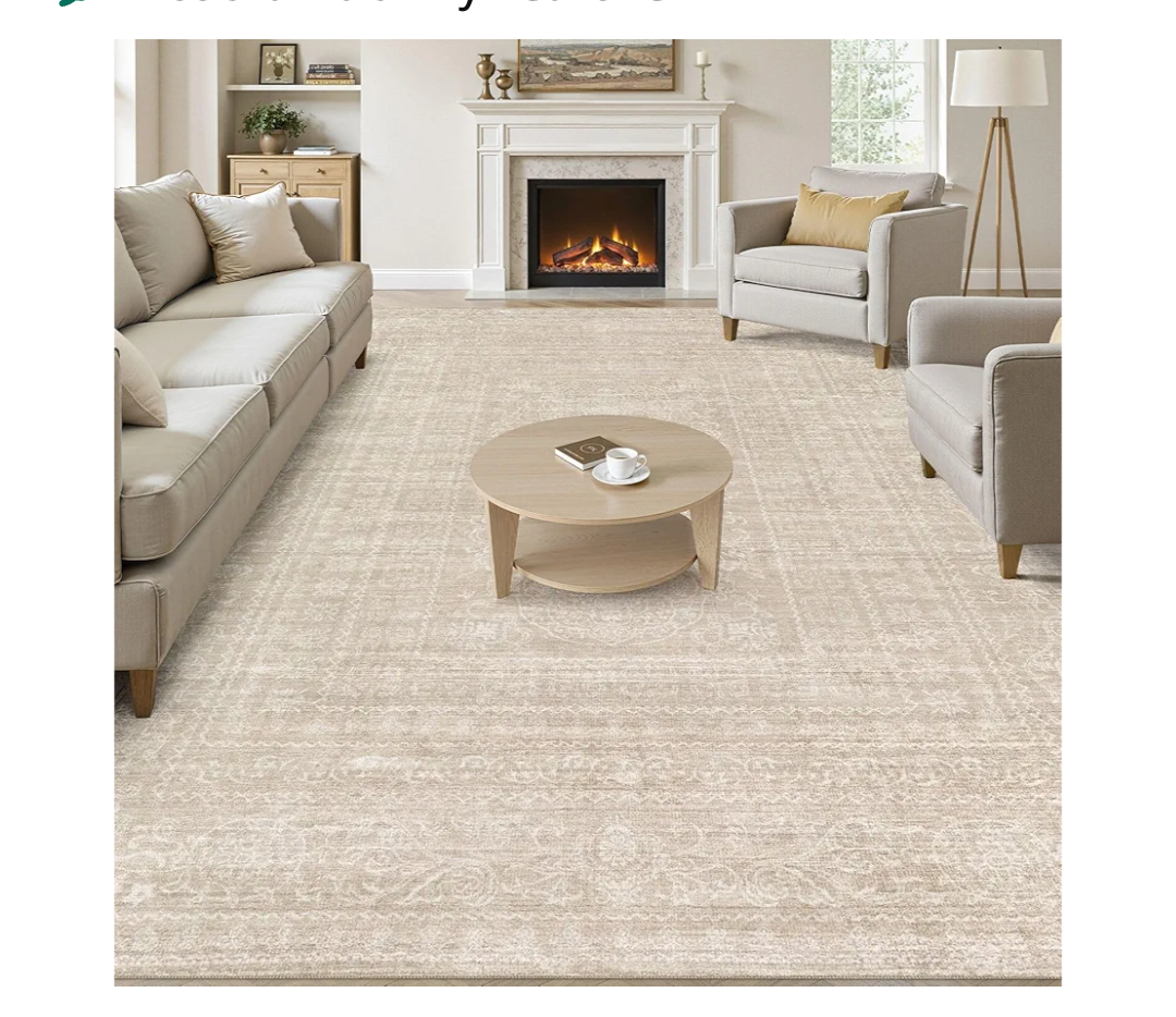 Nakagishi 10x14 Area Rugs Living Room: Washable Large Vintage Beige Rug Neutral Non-Slip Soft Stain Resistant Indoor Carpet for Bedroom Nursery Dining Room Under Table Bed Home House Office Playroom