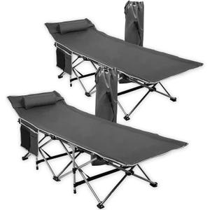 Zone Tech Folding Outdoor Travel Cot-Classic Grey Premium Quality Lightweight Portable Heavy Duty Adult and Kids Travel Cot with Large Pocket-Perfect for Hiking, Camping, and Outdoor Activity (2pack)
