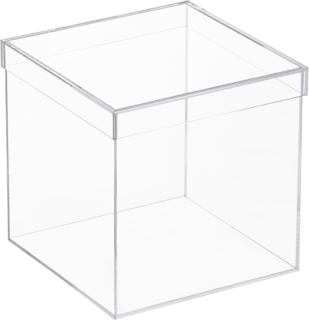 Clear Acrylic Square Cube Plastic Box, Plastic Rectangle Cube Containers with Lid, Storage Boxes 7.9x7.9x7.9 Inches for Tiny Jewelry Beads, Coins, Craft Supplies, Sewing Home Organizers (7.9x7.9x7.9 Inches/20x20x20cm)