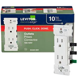 Leviton E5325-MW Decora Edge 15 Amp Tamper-Resistant Duplex Wall Outlet, 10-Pack - White (10 Count (Pack of 1))