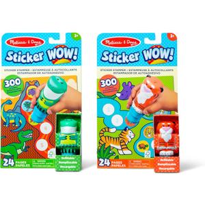 Melissa & Doug Sticker Wow! Dinosaur and Tiger Bundle: 2 24-Page Activity Pads, 2 Sticker Stampers, 600 Stickers, Arts and Crafts Fidget Toy Collectible Characters