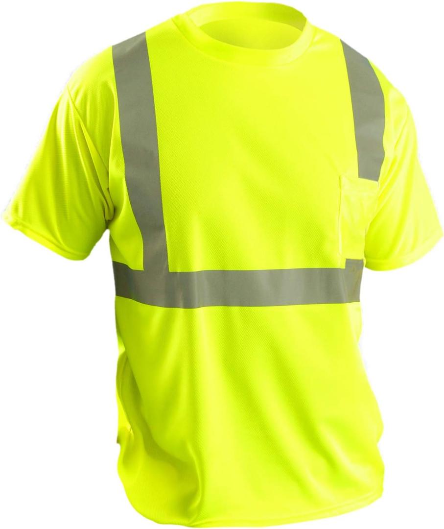 OccuNomix LUX-SSETP2B-Y5X Classic Standard Short Sleeve Wicking Birdseye T-Shirt with Pocket, Class 2, 100% ANSI Wicking Polyester Birdseye, 5X-Large, Yellow (High Visibility)