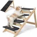Dog Stairs/Steps, 2-in-1 Foldable Wooden Pet Stairs, Wood Frames and Non-Slip Carpet Suitable for High Beds, Car, Couch, Durable Wooden Dog Stairs for Small Medium and Large Dogs,4 Steps