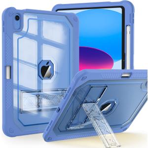 Case for iPad 11-inch (A16) 2025 / iPad 10th Gen 10.9 inch 2022, Heavy Duty Shockproof Rugged Protective with Pencil Holder, 11th / 10th Translucent Cover with Kickstand, Blue (#8 BLUE+CLEAR)