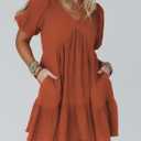 Acelitt Women's Summer Dresses 2026 Beach Casual Deep V Neck Loose Sundress Short Sleeve Mini Dress (Orange, XXL)