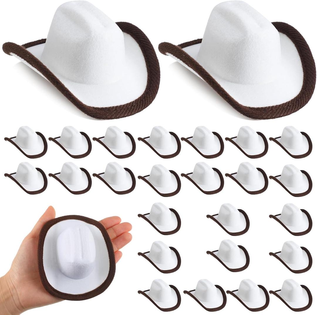 24 Pcs Mini Cowboy Rodeo Hats 3.94 Inch Mini Western Cowgirl Small Cute Doll Miniature Cowboy Hats Decorations Accessories for Pretend Play Dollhouse Birthday Party Decor