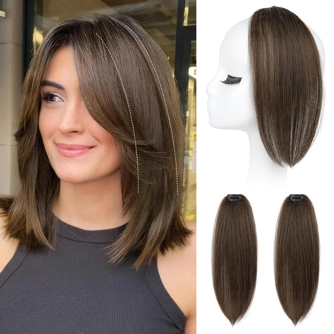 REECHO Clip in Hair Volumizer, 2PCS 12 inch Short Thick Clip in Hairpieces Adding Extra Volume Hair Extensions for Women - Chocolate Brown