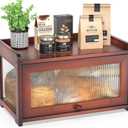 BAMBANG Bamboo Bread Box for Kitchen Countertop, Large Capacity Bread Storage Container Farmhouse Bread Box with 3 Sides Wavy & Back Clear Window, Breadbox Bin Holder for Homemade Bread, Rustic Brown