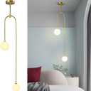 Modern Milk Glass Pendant Light 2 Light Mid Century Chandelier Small Glass Globe Gold Pendant Lights for Kitchen Island Bedroom Dining (1 Pack), Conventional -1pack