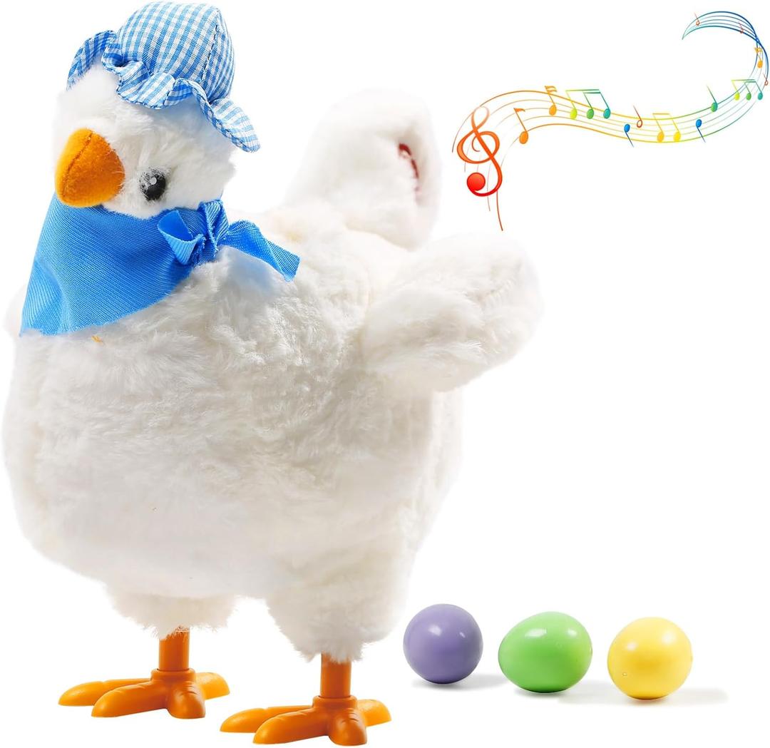 SOMOYA Chicken Laying Egg Toys Electric Plush Crazy Toy Dancing with Sound Music Animals Toy Easter Toys White