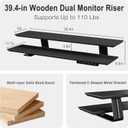 2-Tier Dual Monitor Riser with 6-Port Hub 39.4" Extra Wide Solid Wood Plywood Desk Stand for Dual Monitors, 30w Fast Charging USB C/A Ports, Heavy Duty Desk Organizer, Black Wood Grain Finish