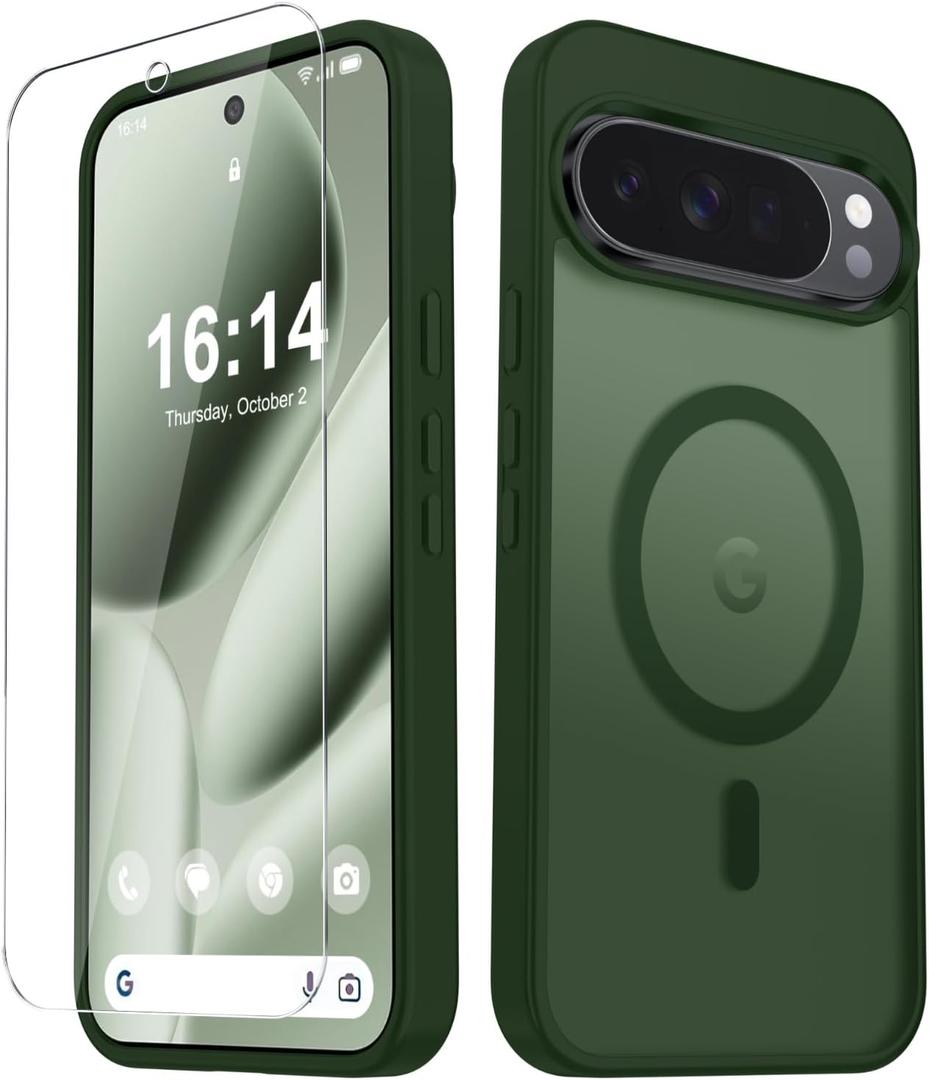 for Google Pixel 10/10 Pro Case, Matte Magnetic Phone Cover [with 1 Screen Protector] [Support for MagSafe] [Shockproof Military Grade Protection] Translucent Frosted Back, Sage Green