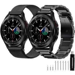 GOLDTOLUCK Stainless Steel Band Compatible with Samsung Galaxy Watch 8 7 6 5 4 Classic FE Pro 40mm 44mm 46mm 43mm 47mm 45mm 42mm 20mm Men Women Milanese Replacement Metal Elegant Casual (Black&Black)